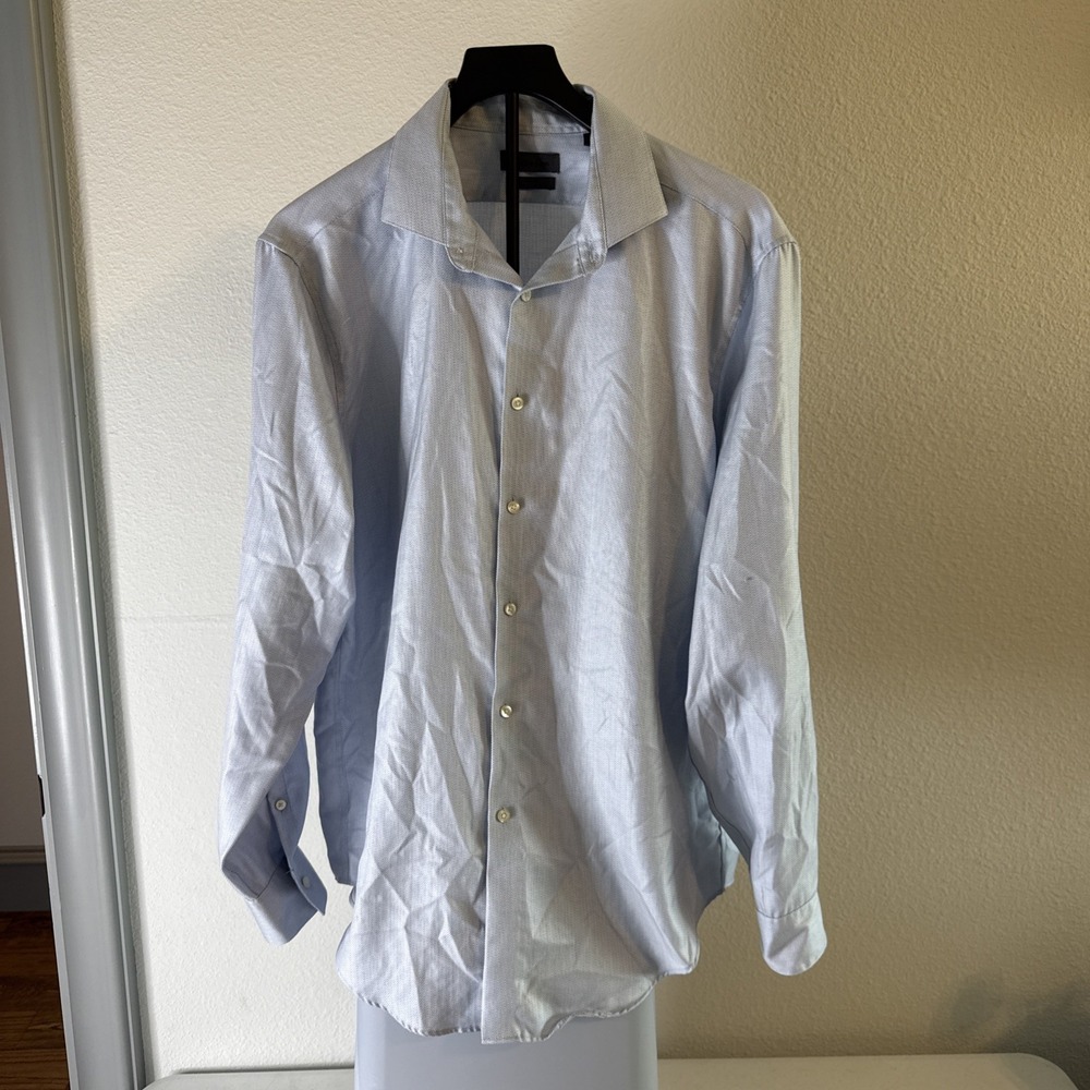 Calvin Klein Men's Button Down Dress Shirt Non Iron Slim Fit Blue Size 17